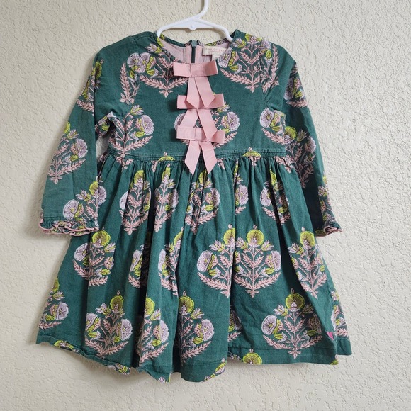 Pink Chicken 3 Year Hermione Hunter Green Floral Bow Dress Toddler Girls 3T - Picture 3 of 15